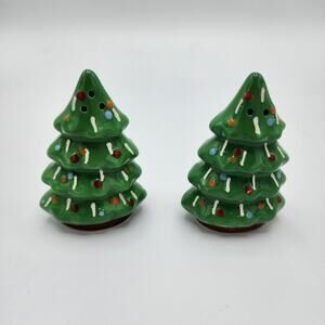 set of retro Ceramic decorated Christmas tree salt & pepper shakers